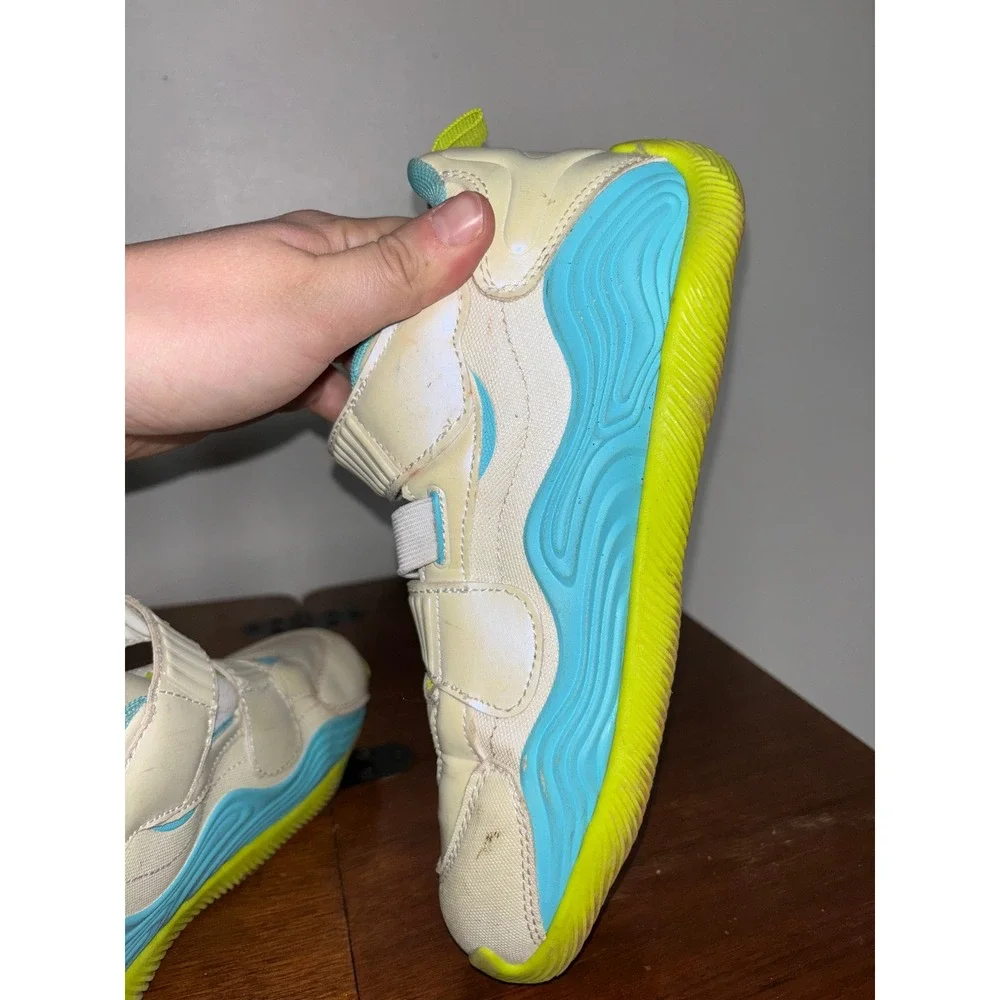 AND1 Basketball Shoes Boys Sz 6 White Blue‎ Lime Green Hook Loop Sneakers
